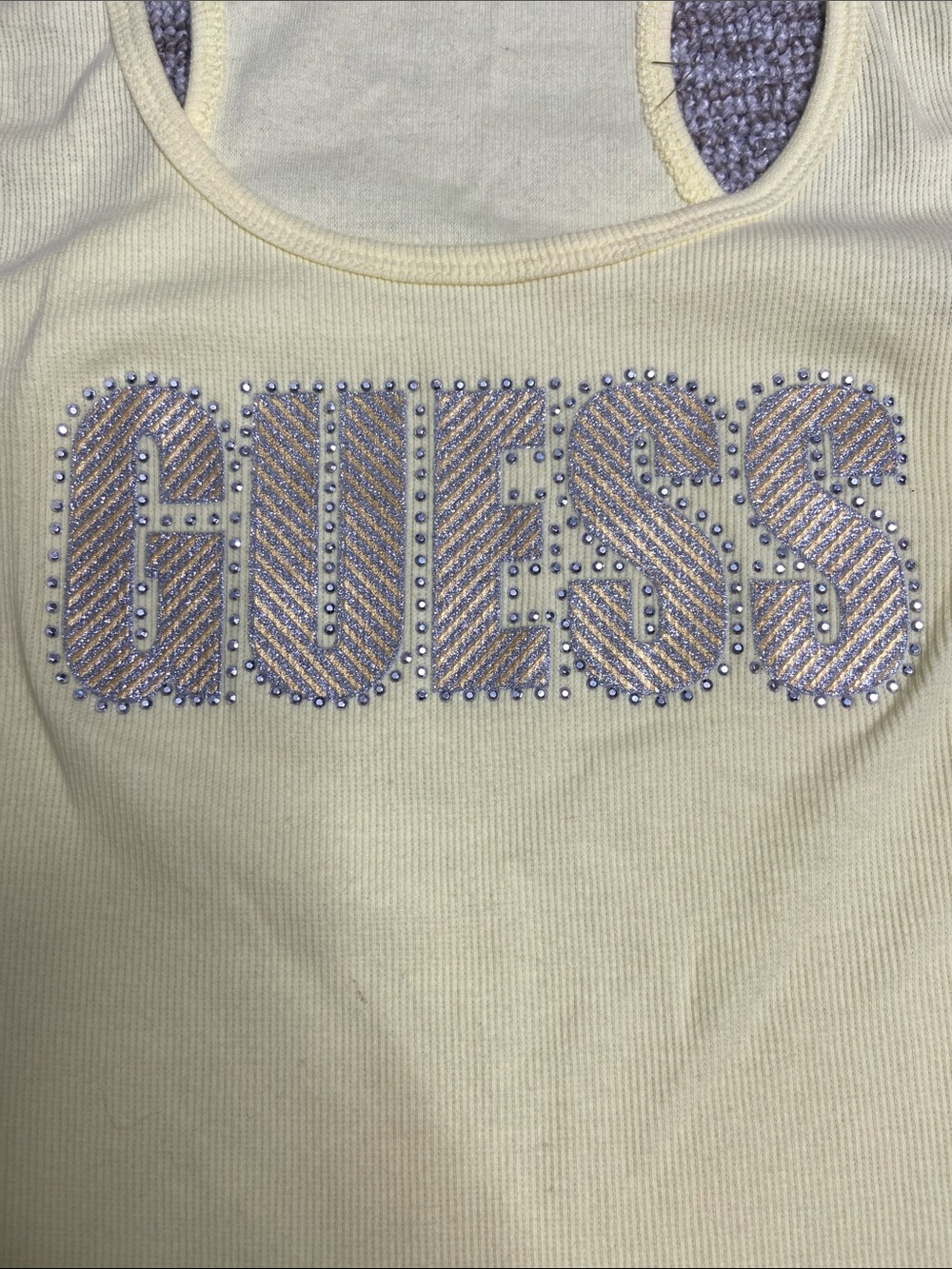 GUESS Y2K 2000s Yellow Rhinestone Logo Racerback Tank - Picture 7 of 7